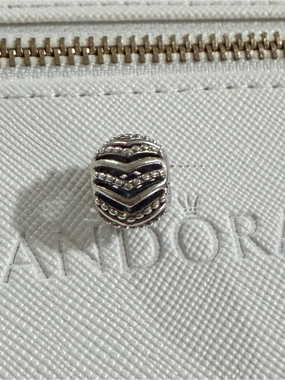 Pandora Silver Chevron Beaded Charm with Black Accents